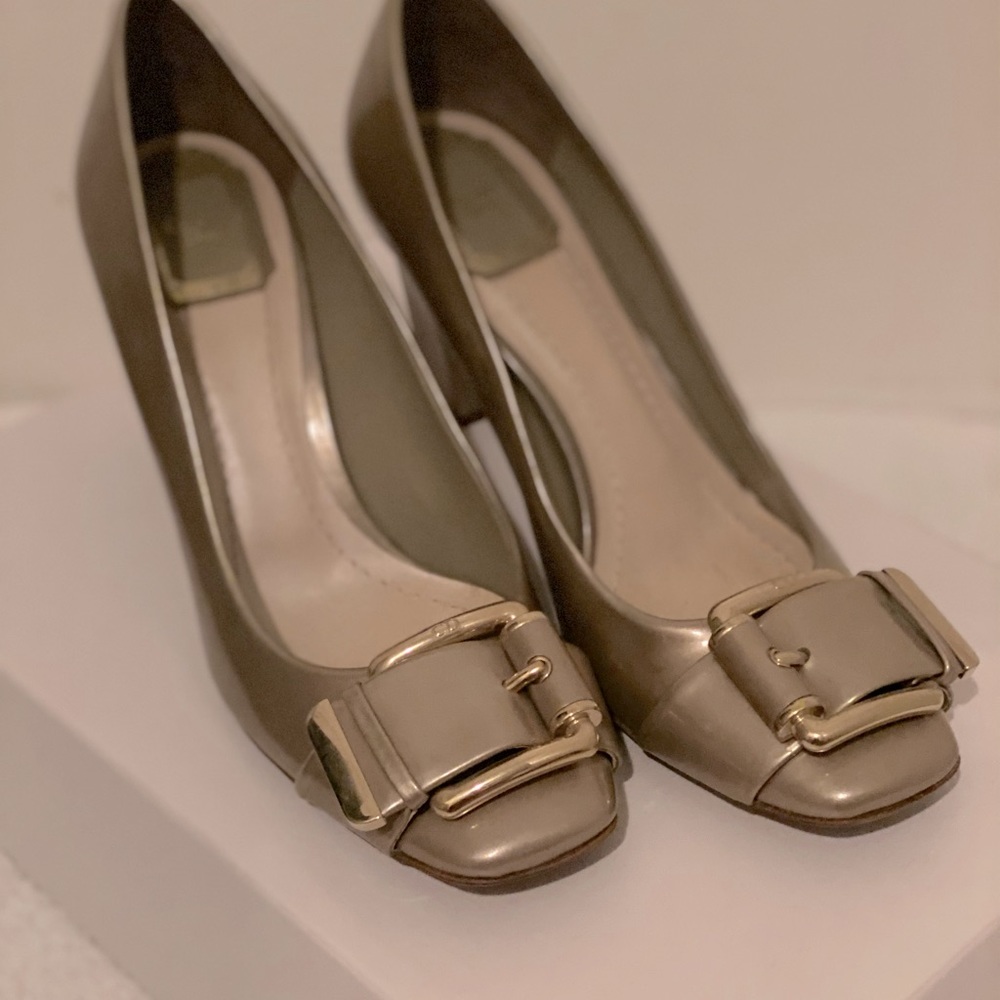 Christian Dior metallic pewter pumps